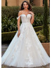 Ivory Sequined Lace Tulle Wedding Dress With Removable Straps